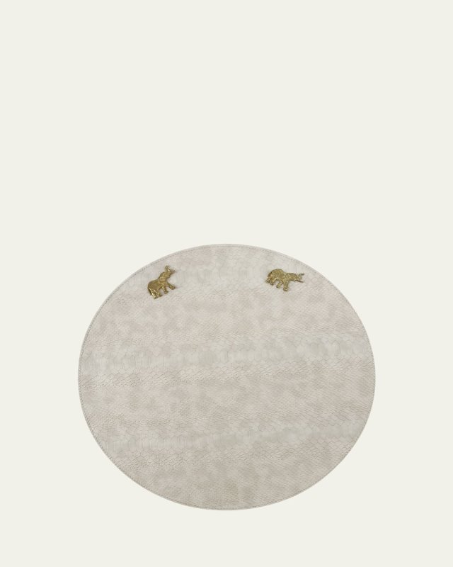 Elephant Snake-Embossed Vegan Leather Placemat, 15" Round